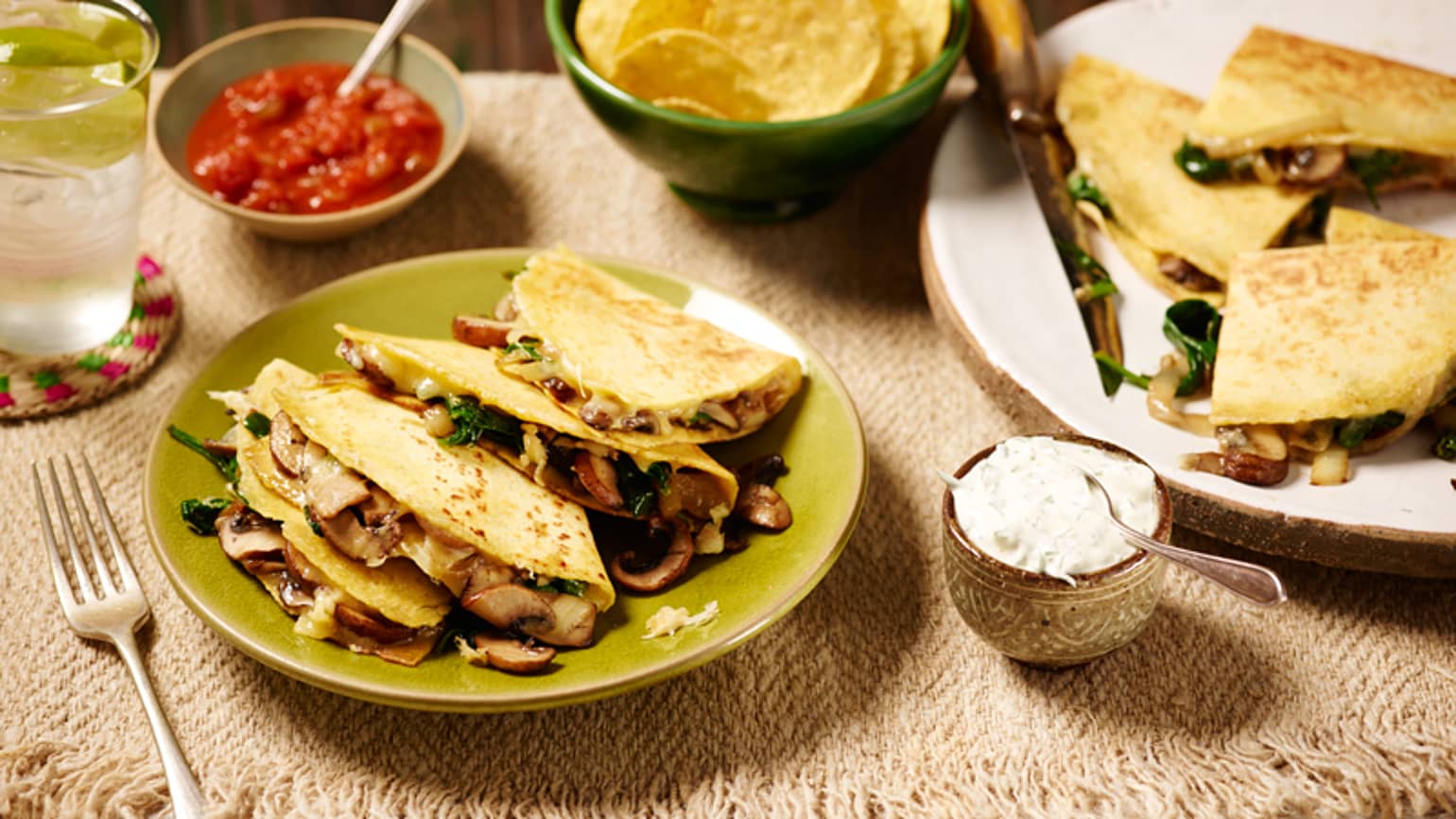 garlic mushroom spinach quesadilla